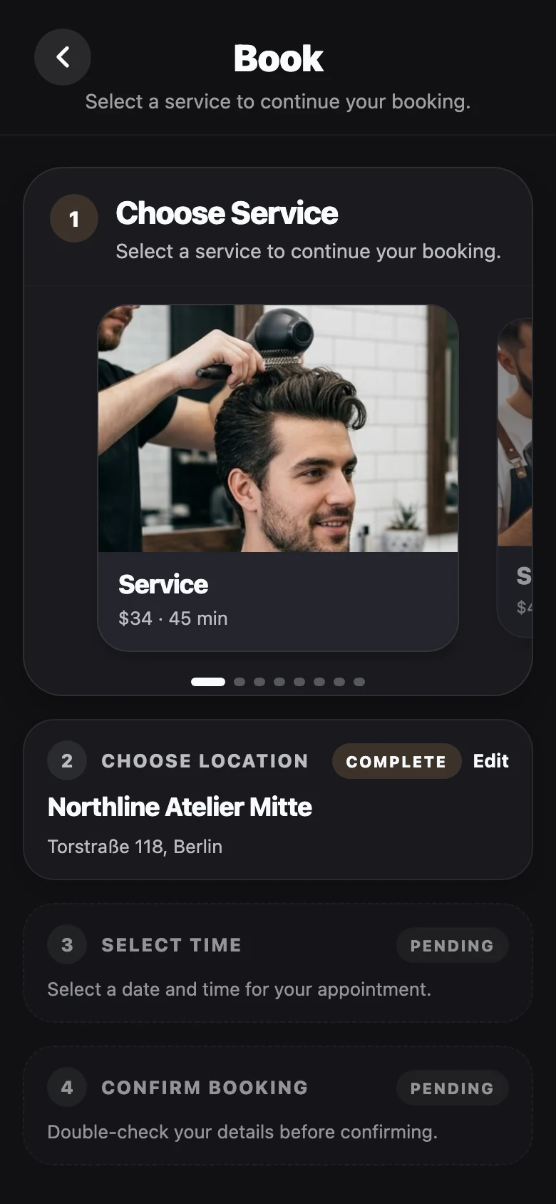 Customer booking flow